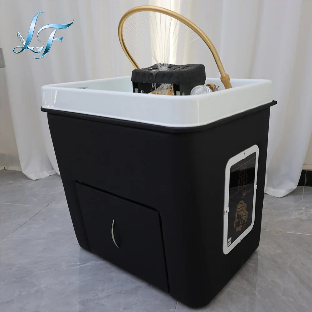 Friseurwaschbecken mit Keramikwaschbecken, Kopfhaut-Spa-Begasungsstation, moderne Badezimmer-Spa-Möbel