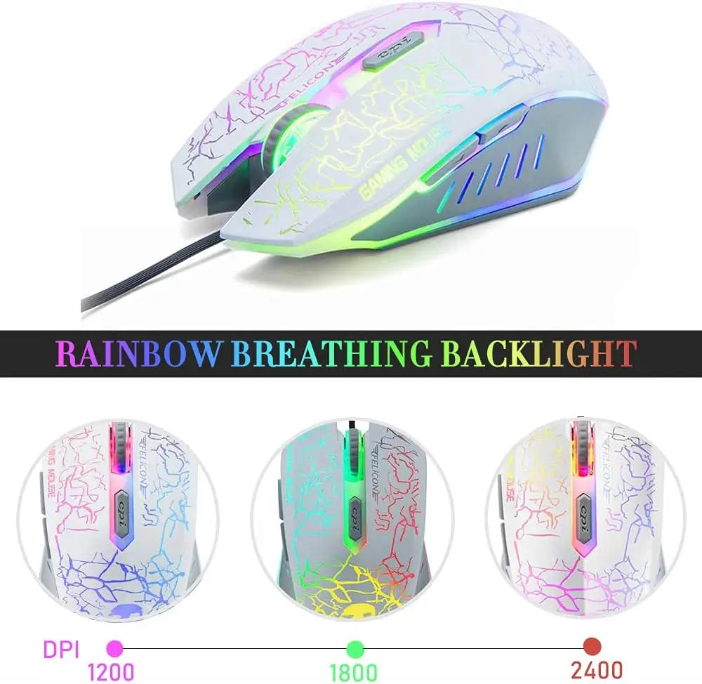 MAMBASNAKE T11 UK 100% Gaming Tastatur & Maus & Headset & Mauspad Combo Set Regenbogen-Hintergrundbeleuchtung Tastatur, 2400DPI 4 Tasten USB Kabelgebunden Zweitbild