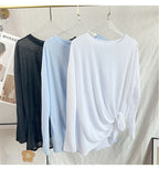 Damen Yoga Shirts Sportoberteile Langarm O-Ausschnitt Atmungsaktives Laufshirt Lockere Fitnesskleidung Gym Sportbekleidung Pilates T-Shirts