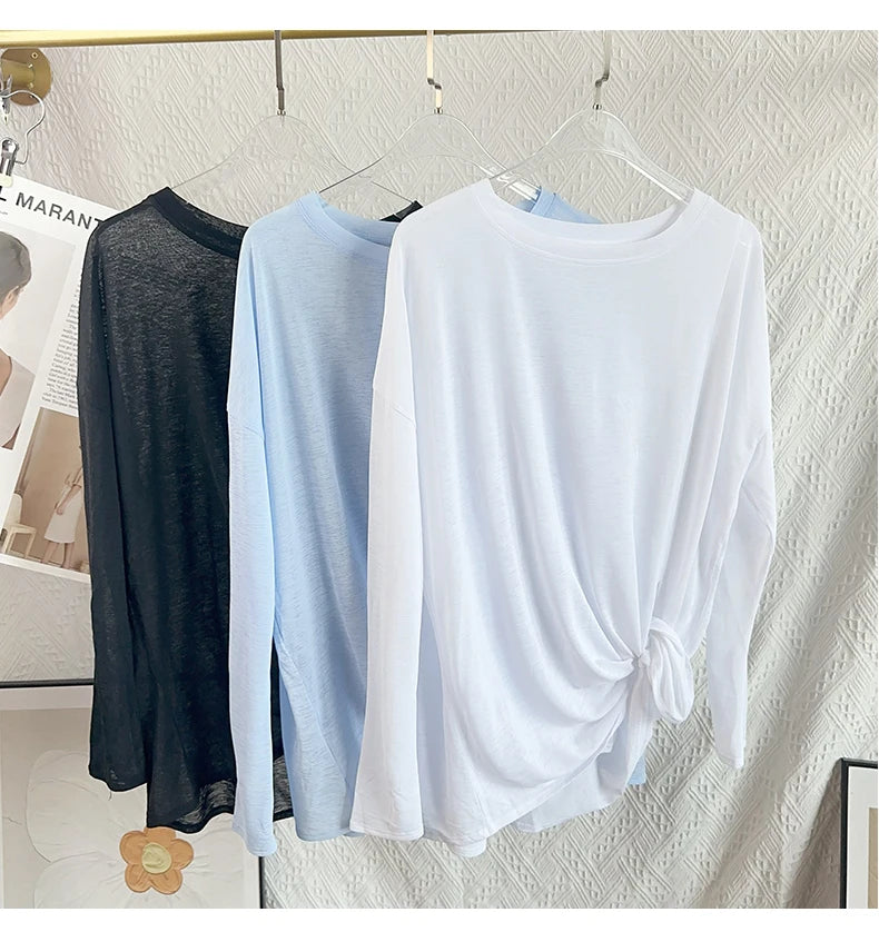 Damen Yoga Shirts Sportoberteile Langarm O-Ausschnitt Atmungsaktives Laufshirt Lockere Fitnesskleidung Gym Sportbekleidung Pilates T-Shirts