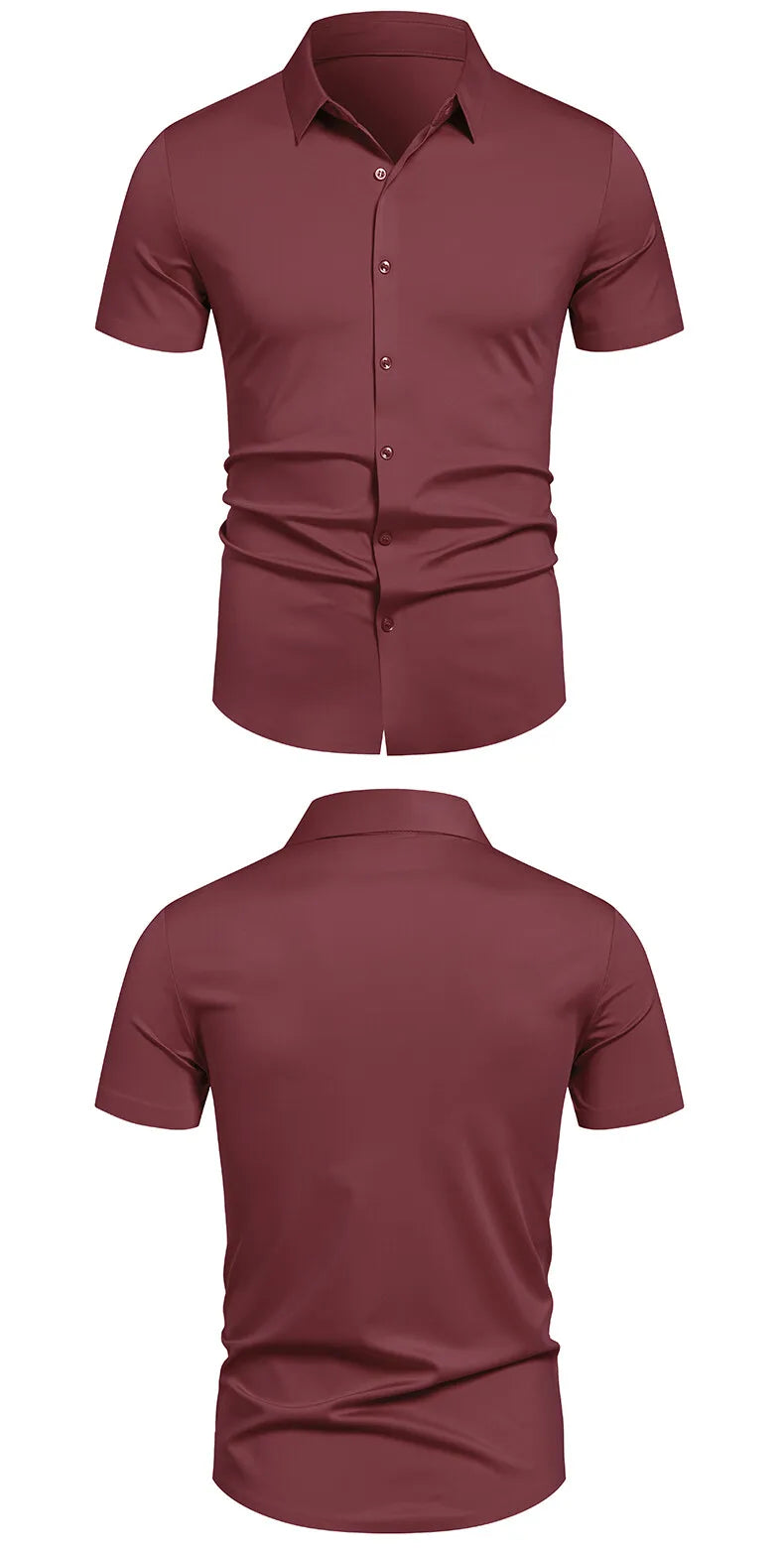 Herren Stretch Hemd Bügelfreie Hemden Regular Fit Kurzarm Stretch Business Casual Button-Down Hemden