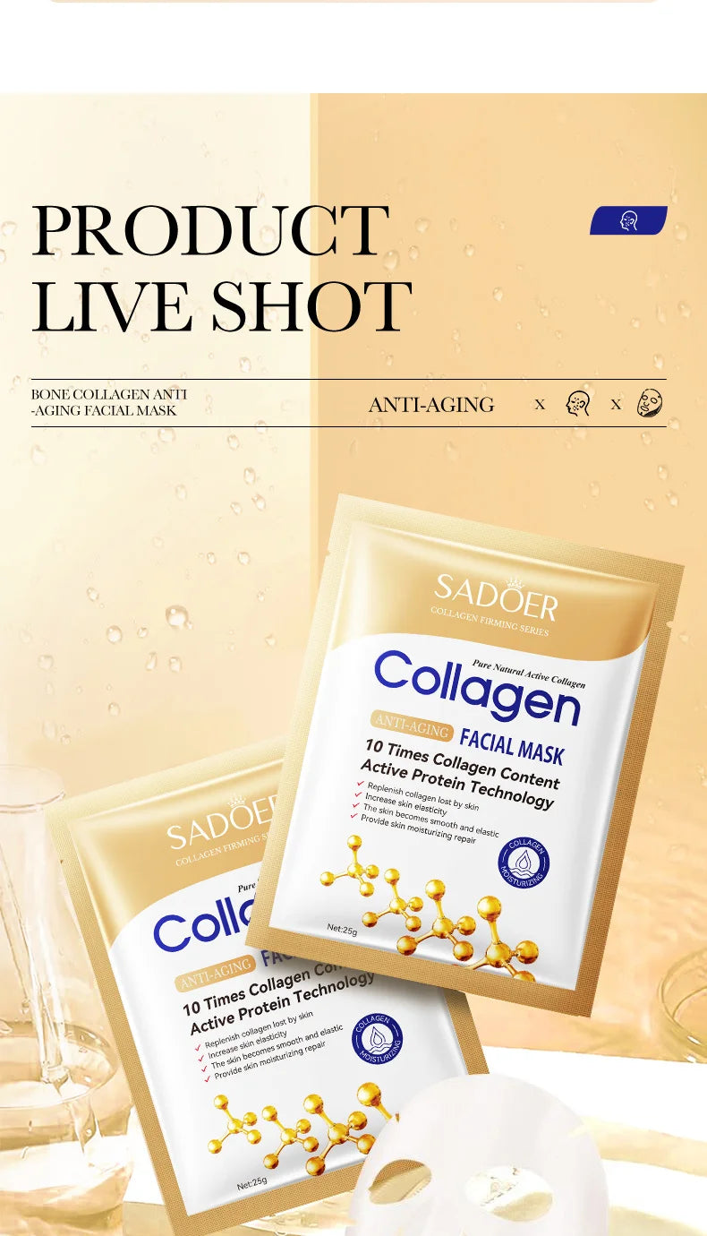 10 Stk. Kollagen Anti-Falten Gesichtsmaske Anti-Aging Mildert feine Linien Strafft die Haut Feuchtigkeitsspendend Aufhellend Hautpflege Koreanische Kosmetik