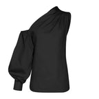 Sexy schulterfreie Damenhemden Sommer Laternenärmel Bluse Casual Loose Solid Tops Lady Elegante Blusen Femme Streetwear Hemd