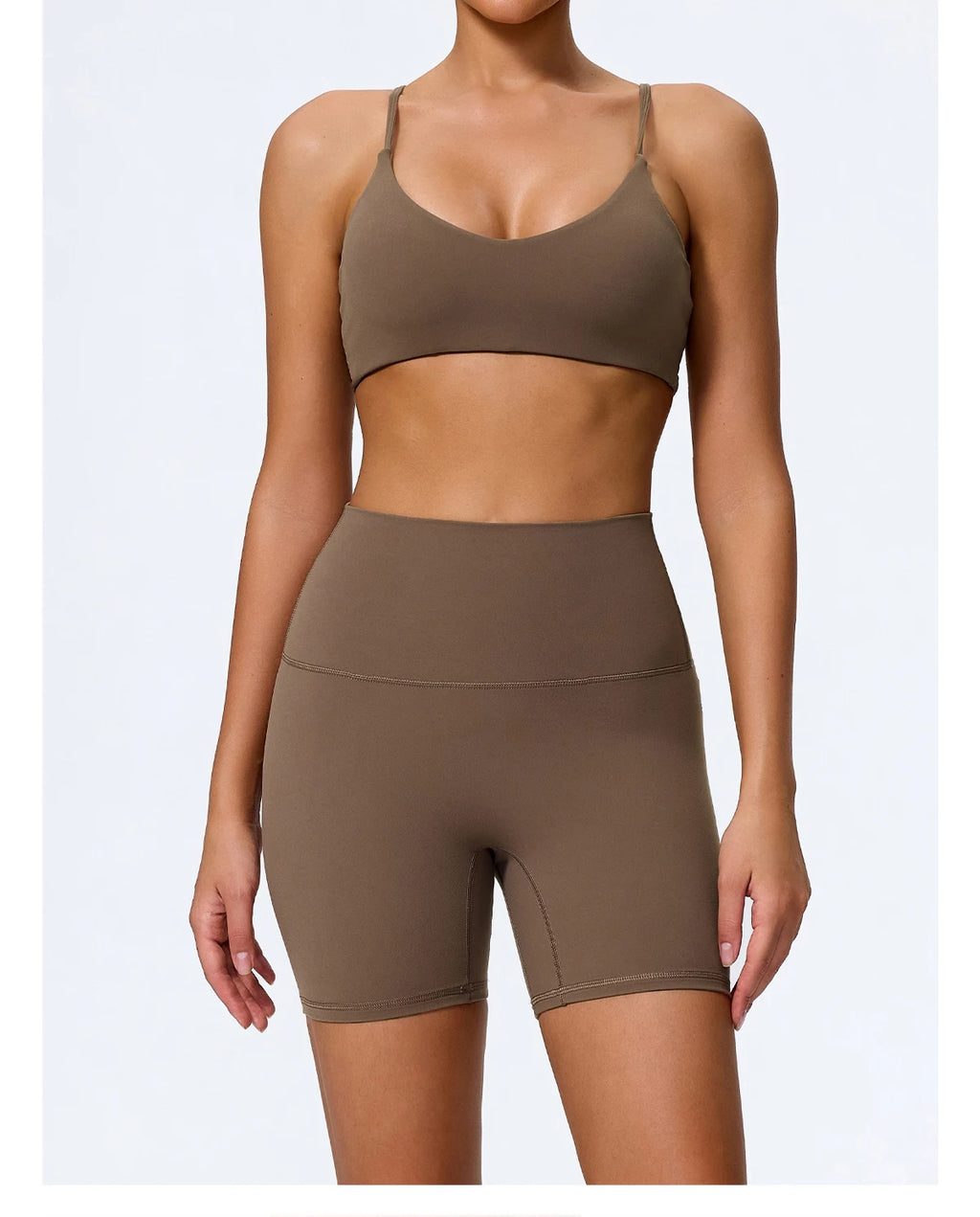 Hearuisavy Sommer Superweiches 2-teiliges Damen-Sportshorts-Set atmungsaktives Fitness-Yoga-BH Freizeit-Push-Up-Workout-Crop-Top