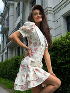 Tossy Bedrucktes Revers Mode Minikleid Damen Kurzarm Patchwork Kontrast Elegantes Sommerkleid 2025 Damen Bodycon Kleid