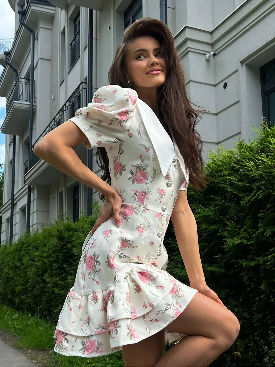 Tossy Bedrucktes Revers Mode Minikleid Damen Kurzarm Patchwork Kontrast Elegantes Sommerkleid 2025 Damen Bodycon Kleid