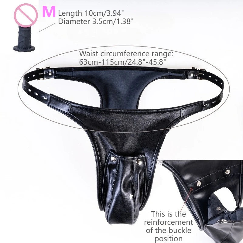 Multifunktionale Leder-Keuschheitsunterwäsche mit Vibrationslosem Silikon-Dildo Anal-Accessoires für sinnliches Liebesspiel Sexspielzeug für Paare