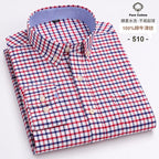 100 % Baumwolle Oxford Herrenhemden Langarm Kariert Weich Regular Fit Festliches Hemd Tasche Sozial Bluse Herrenkleidung S-7XL