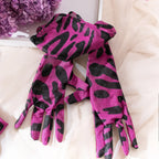 Sexy rosa Leoparden-BH-Handschuhe Beinsocken Dessous-Set Damen Perspektive Bequemes Mesh Exotische Kleidung Unterwäsche Anzug