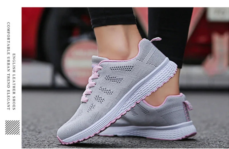 Damen Freizeitschuhe Mode Atmungsaktive Walking Mesh Flache Schuhe Sneakers Weiß Damen Fußbekleidung