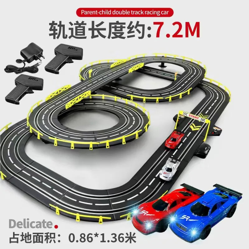 Elektrische ferngesteuerte Slot-Car-Rennbahn, groß, 2 Spieler, wettbewerbsfähig, Dual-Modus, ferngesteuert, einstellbar, Spleißen, Kinder-Erwachsenen-Geschenkset