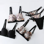 Buchstabe Strass Sport Leopard Sexy Dessous Set Geraffter Push Up Nahtloser BH Set Mode Spurenlose Dünne Fitness Unterwäsche