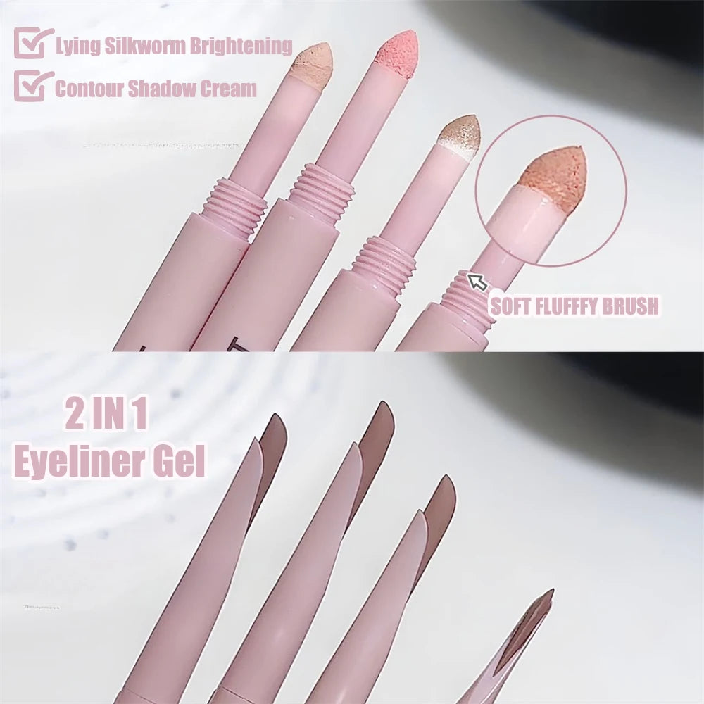 Doppelseitiger Lying Silkworm Eyeliner Pencil Diamond Glitter Matt Aegyosal Pen Aufhellende Creme-Lidschatten-Highlighter-Augen-Make-up