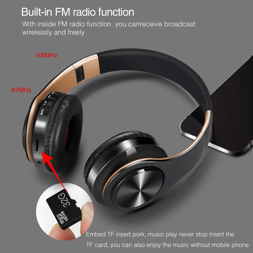 HIFI Stereo Kopfhörer Bluetooth Headset Musikkopfhörer FM und Unterstützung SD-Karte mit Mikrofon für Mobile Xiaomi Iphone Samsung Tablet