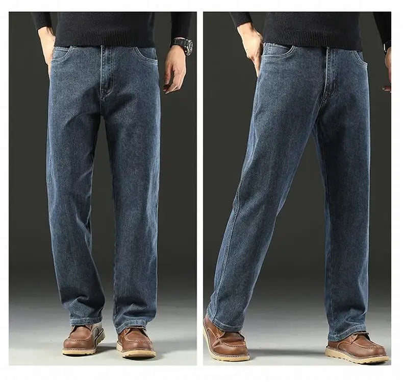 Herren Baggy Jeans Frühling und Herbst Lässige Gerade Stretch Vielseitige Weite Business Denim Hose Bequeme Loose Hose