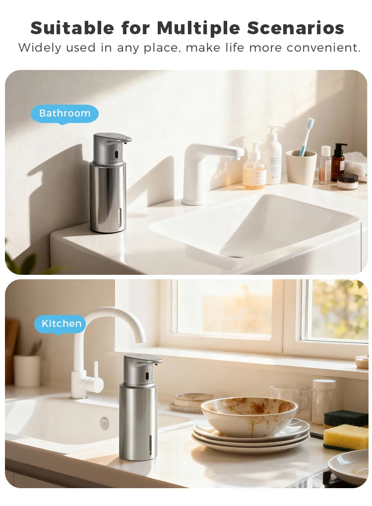 480ml Küchen-Seifenspender Automatischer Sensor Händedesinfektionsmittel Maschine Intelligenter elektrischer Körperwasch-Seifenspender aus 304 Edelstahl