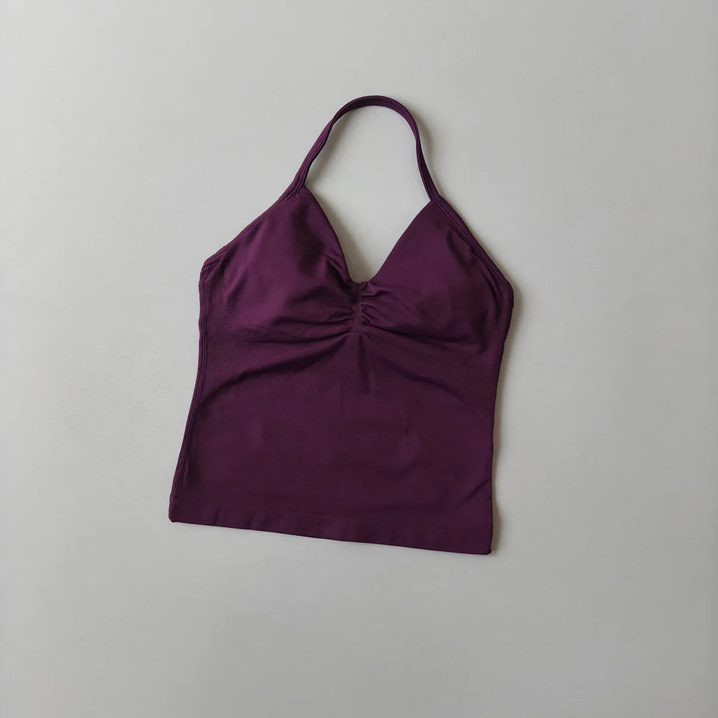Langes Trägertop Yoga Weste Damen Rückenloses Tank Top Sport Fitness BHs Laufendes Workout Gym Neckholder