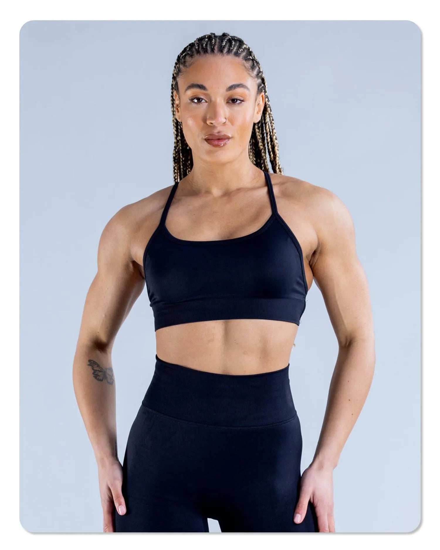 AYBL Yoga Set Nahtloses Yoga-Set 2-teilig Damen Workout Set Scrunch Leggings Rückenfreier Sport-BH Fitness-Top Gym-Hose Kleidung
