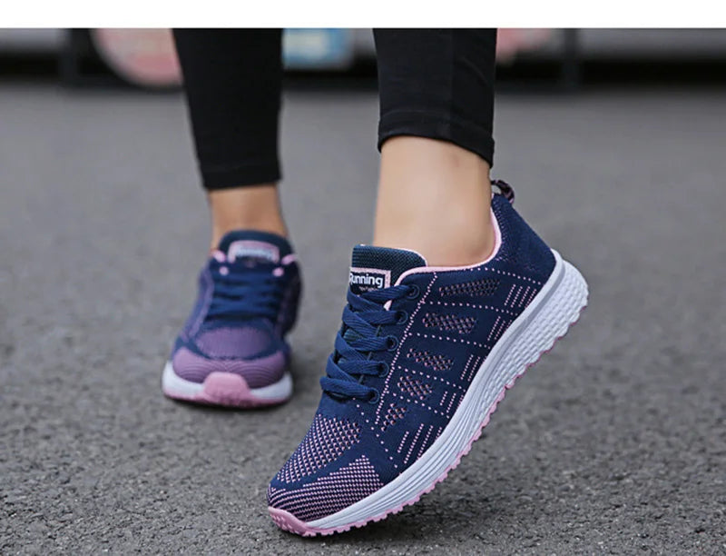 Damen Freizeitschuhe Mode Atmungsaktive Walking Mesh Flache Schuhe Sneakers Weiß Damen Fußbekleidung