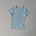 Hautenge, einfarbige Yoga-Kleidung für Damen: Schnelltrocknendes, elastisches, eng anliegendes T-Shirt, Fitness-Oberteil