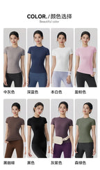 Frühlings- und Sommer-Yoga-Kleidung, kurzärmlig, nackt, eng anliegend, Fitness-Kleidung für Damen, Outdoor-Laufen, Training, Sport-T-Shirt