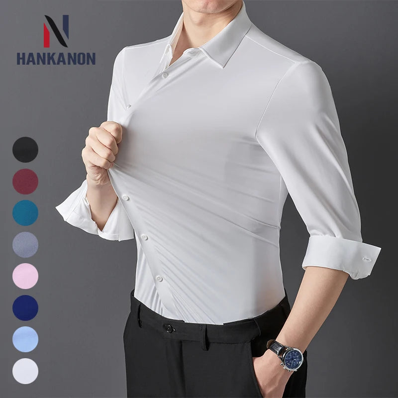 Premium Herren Ultra-Stretch Hemd – Hochwertiges seidiges Business Hemd mit langen Ärmeln für den Business- und Freizeitbereich