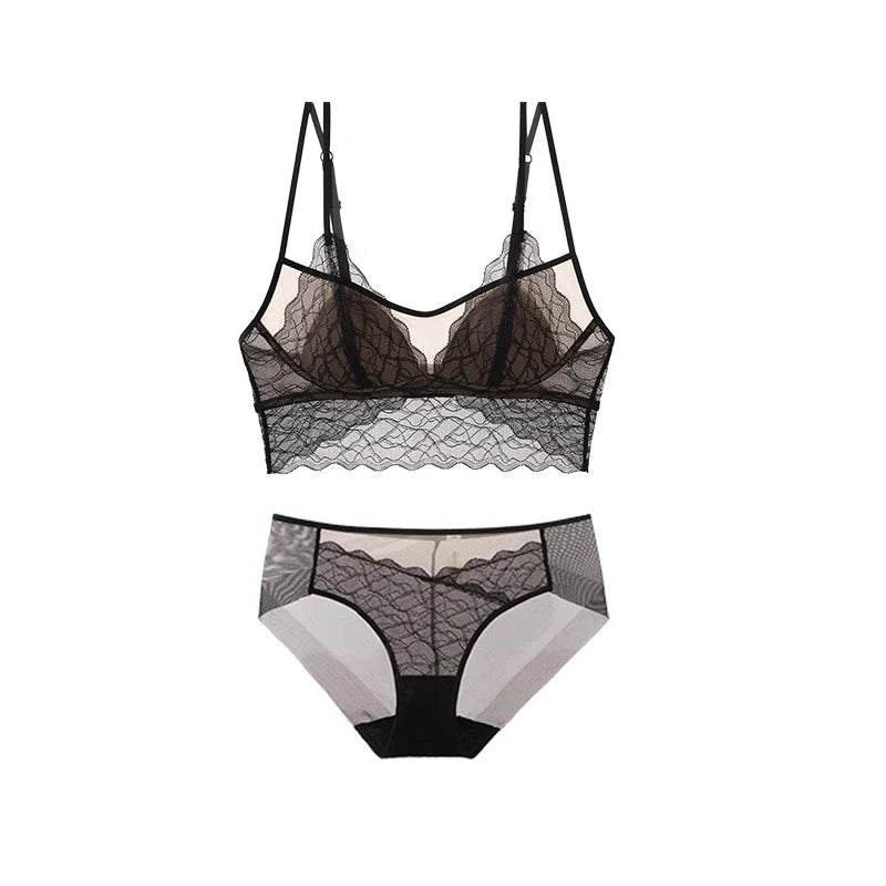 SuyaDream, Damen Spitzen-BH-Set, Futter aus echter Seide, dünne geformte Cups, ohne Bügel, transparente Unterwäsche aus Mesh, gemütliche Dessous 2025