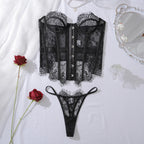 Ellolace Palace Damen Dessous Sets Weidenkorsett String 2-teiliges Set Sexy Heiß Trägerlos Spitze Ausgefallener tiefer V-Ausschnitt Damen Unterwäsche