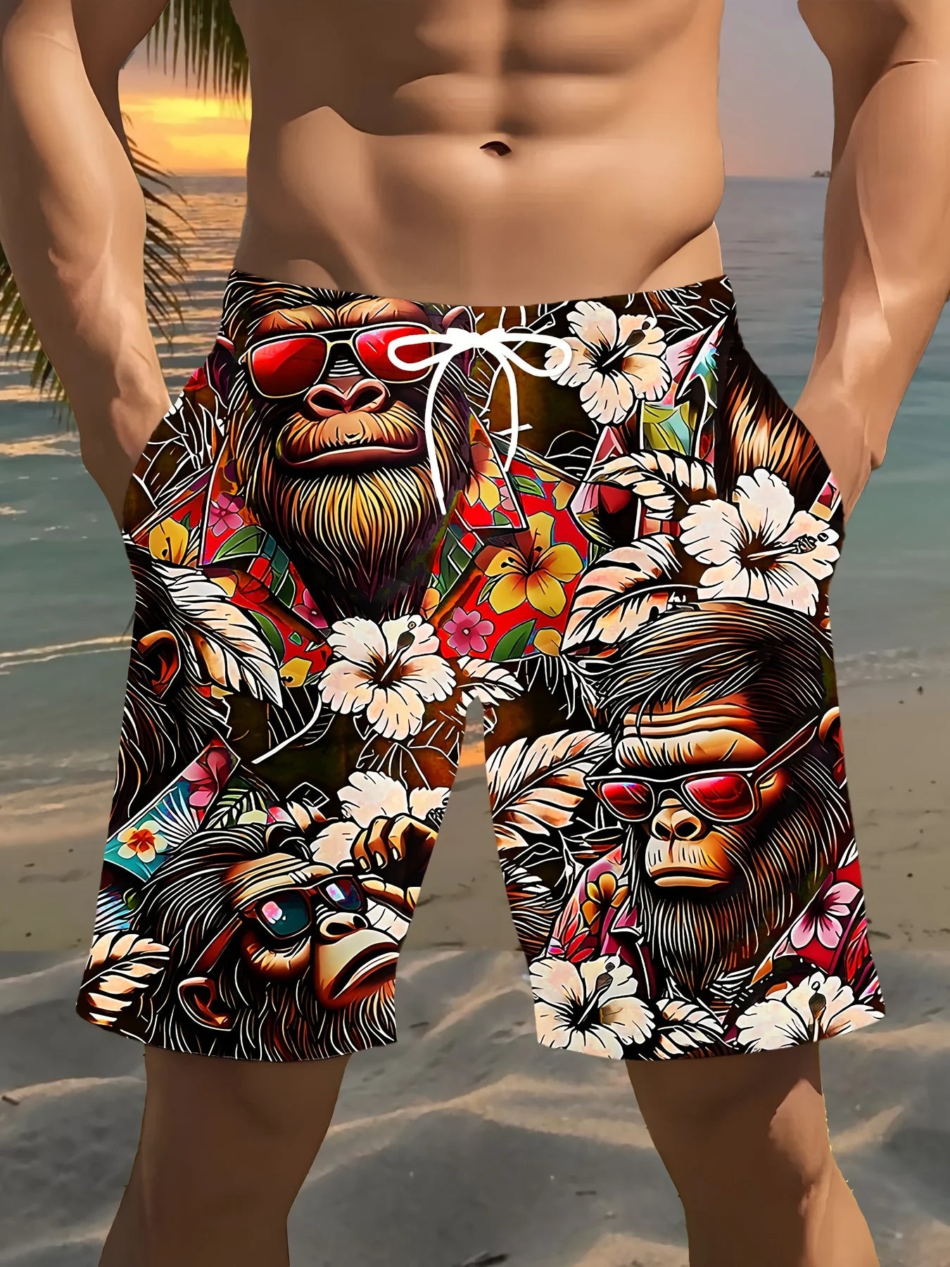 3D-Gorilla-Druckdesign Mode Sexy Wasserdicht Schnelltrocknend Sport Herren Kinder Surfen Urlaub Freizeit Eltern-Kind Strandshorts