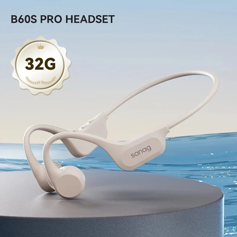 Sanag B60S Knochenschall-Kopfhörer IPX8 Schwimmen Bluetooth Kopfhörer Kabelloses Headset 32GB/64GB MP3 mit Mikrofon Ohrhörer