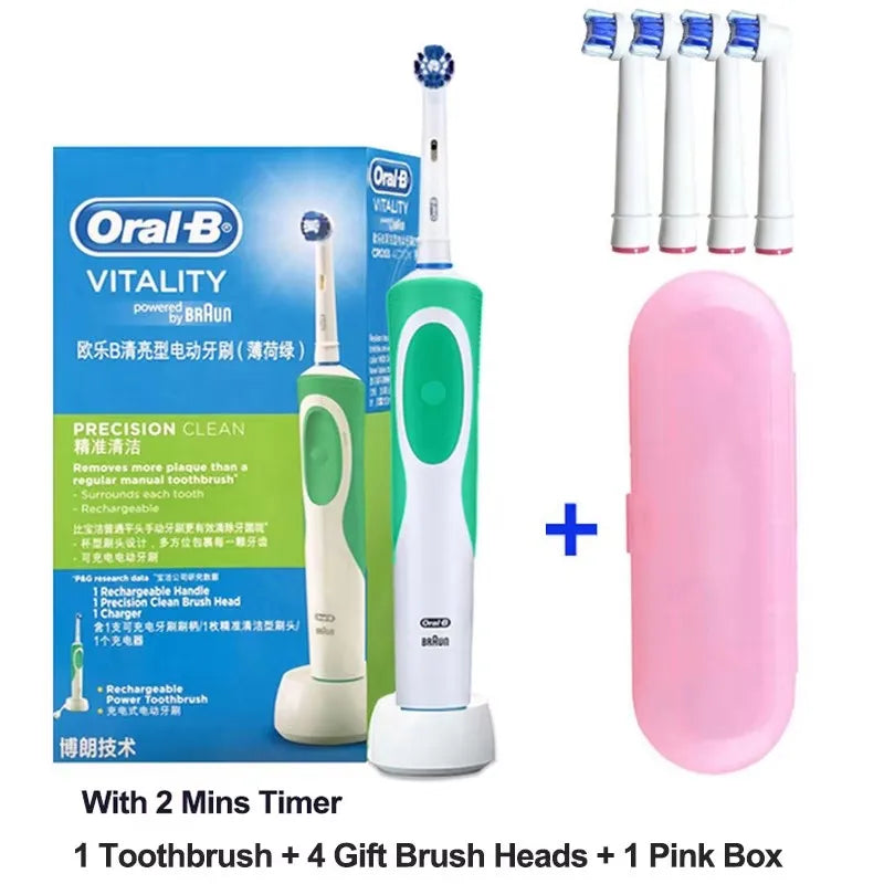 Oral B Elektrische Zahnbürste 2D Rotierende Vibrationsreinigung Ladezahnbürste Cross Action Borsten Mundpflege 4 Geschenk-Bürstenköpfe gratis