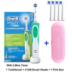 Oral B Elektrische Zahnbürste 2D Rotierende Vibrationsreinigung Ladezahnbürste Cross Action Borsten Mundpflege 4 Geschenk-Bürstenköpfe gratis