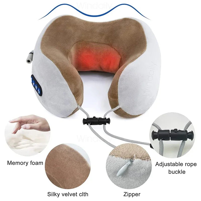 Elektrisches Nackenmassagegerät mit Wärme, Vibration, 3D-Knet-Shiatsu-Massage, U-förmiges Kissen zur Linderung von Schulter- und Nackenschmerzen und Müdigkeit