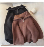 Damen Half-Zip Kragen Pullover Weicher Strick Langarm Kurzer Pulli Herbst Winter Teenager-Mädchen Koreanisches Mode-Outfit