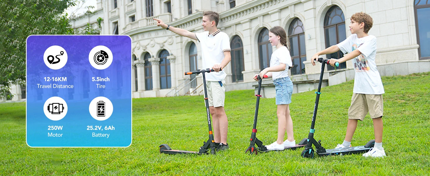RCB R15 Elektroroller für Kinder 8-16 Jahre, 8 kg, faltbar, doppeltes Bremssystem, maximale Reichweite 16 km