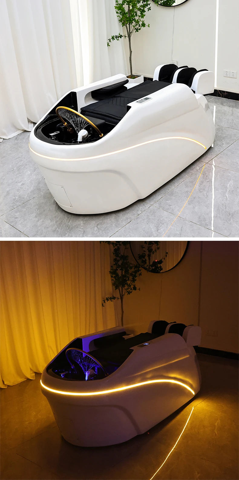 Salon Head Spa Shampoo Massagebett Kunstleder Kopftherapiebett Automatisches Massage-Shampoo-Stuhl Haar-Spa-Ausrüstung Langlebig