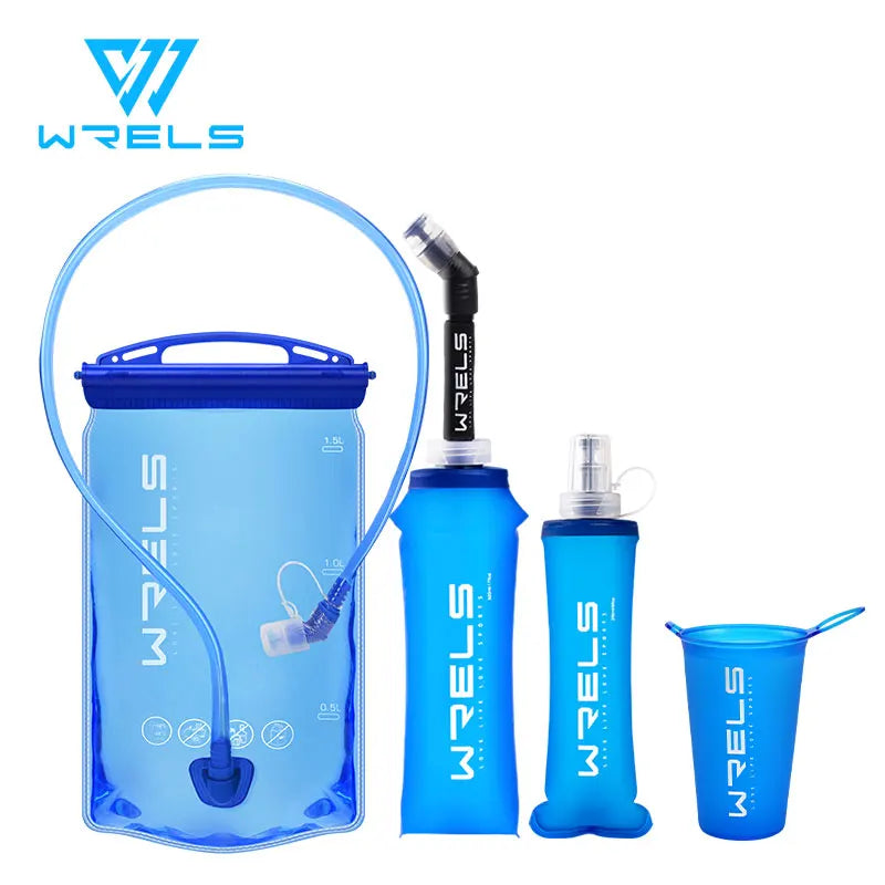 WRELS Foldable Silicone Water Bottle Outdoors Traveling Sport Running Cycling Kettle Water Bottle BPA Free 500ml With Straw Main image