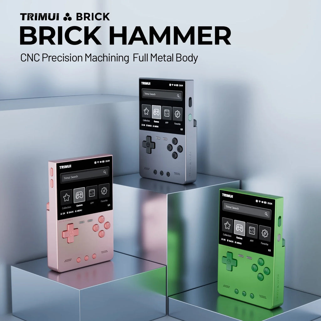 NEUE TRIMUI BRICK Hammer Handheld-Spielkonsole 3,2'' IPS-Bildschirm Linux-System Metallgehäuse Tasten-LED-Beleuchtung Kostenlose Tastenkappen-Geschenke
