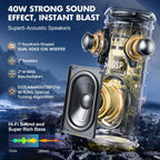W-KING 40W Bluetooth Lautsprecher, IP67 Wasserdicht, APP-Steuerung, Hochwertiger Klang, TF/AUX, Dynamische Beleuchtung für Party, Outdoor, Dusche
