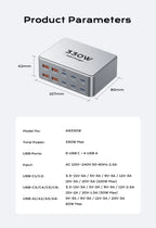 330W USB C GaN Ladegerät 100W PD3.0 PPS QC3.0 Multiport Schnellladestation für Laptop iPhone 15 16 Samsung Macbook Pro Tablet