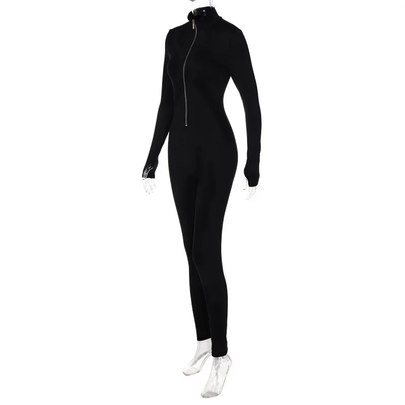 Fitness-Outfit Damen, lässig, sportlich, Workout-Reißverschluss-Jumpsuit, Damen-Overall, langärmelig, eng anliegend, Aktivitätskleidung, Oberteile
