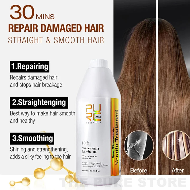 PURC 1000ml Keratin Haarglättende Glättungsbehandlung für lockiges, krauses Haar, brasilianische Keratinprodukte professionell