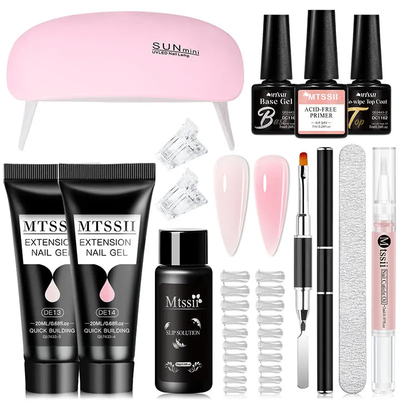 24-teiliges Set 20ml Poly Nail Extension Gel Kit Mini-UV-Lampe Versiegelung mit Basislack Überlack Professionelles Poly-UV-Nagelgel-Kit Starter-Kit