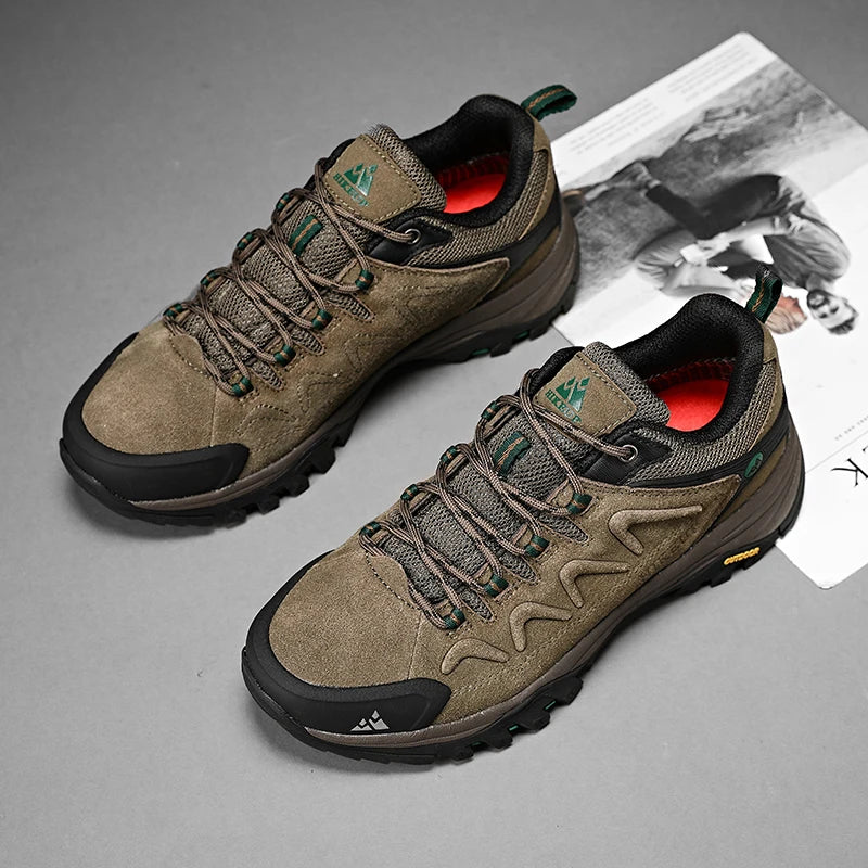 HIKEUP Leder Herrenschuhe für Herren Freizeitschuhe Mode Wasserdicht Winter Luxus Designer Marke Arbeitsstiefel Herren Rutschfeste Sneaker