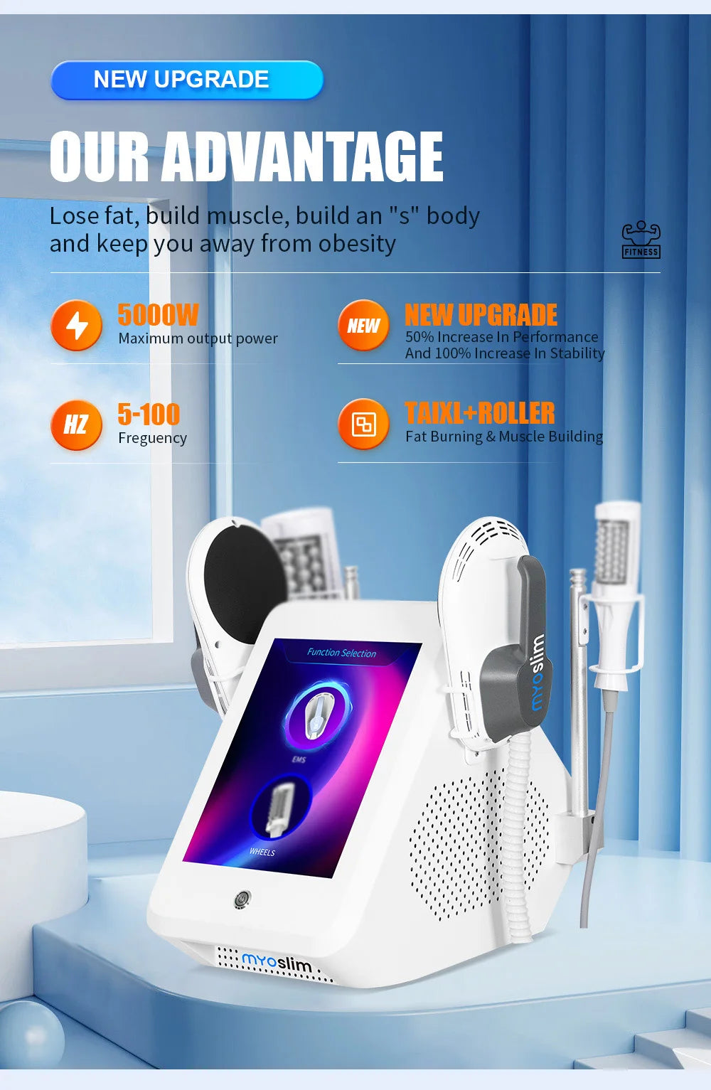 Neues Myoslim Desktop RF Körperformungsgerät Pro Rollenmassage Magnetische Schlankheits-EMS Fettreduzierung Gewichtsverlust Weißes Gerät