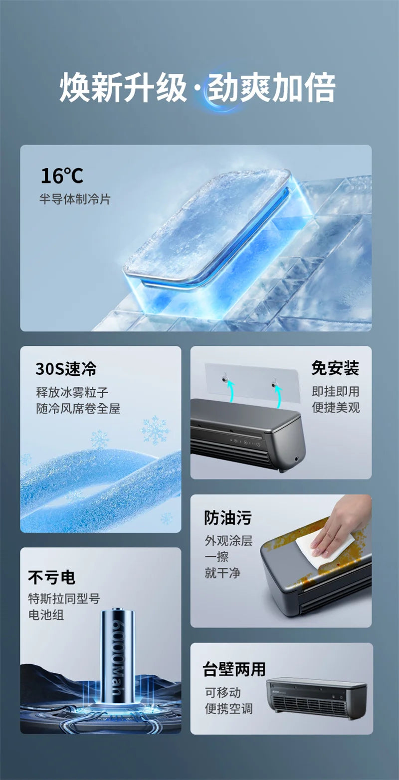 Kitchen Air Conditioner New Wall-mounted Cooling Fan Strong Wind Charging Fan Home Remote Control