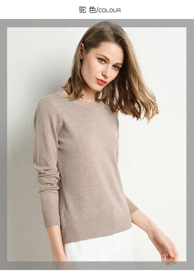 Damen Slim O-Neck Pullover Kaschmir-Wollmischung Pullover Herbst Und Winter Langarm Strick Unterhemd Große Größe 2024