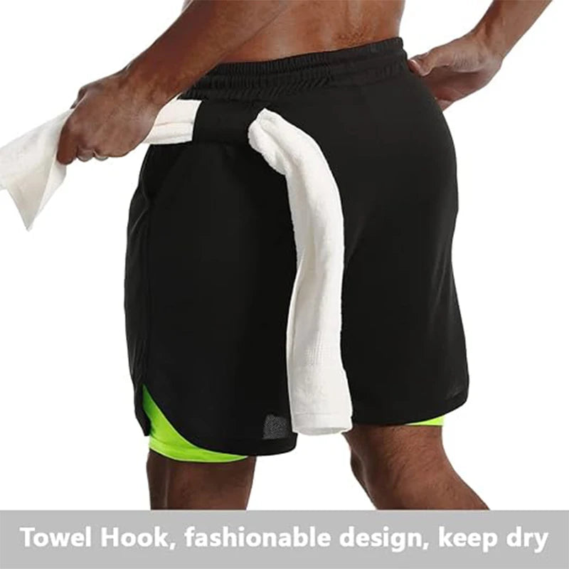 Herren Sportshorts Sportbekleidung Doppellagige Laufshorts 2-in-1 Badehosen Sommer Fitnessstudio Training Jogging Short Pants Herren