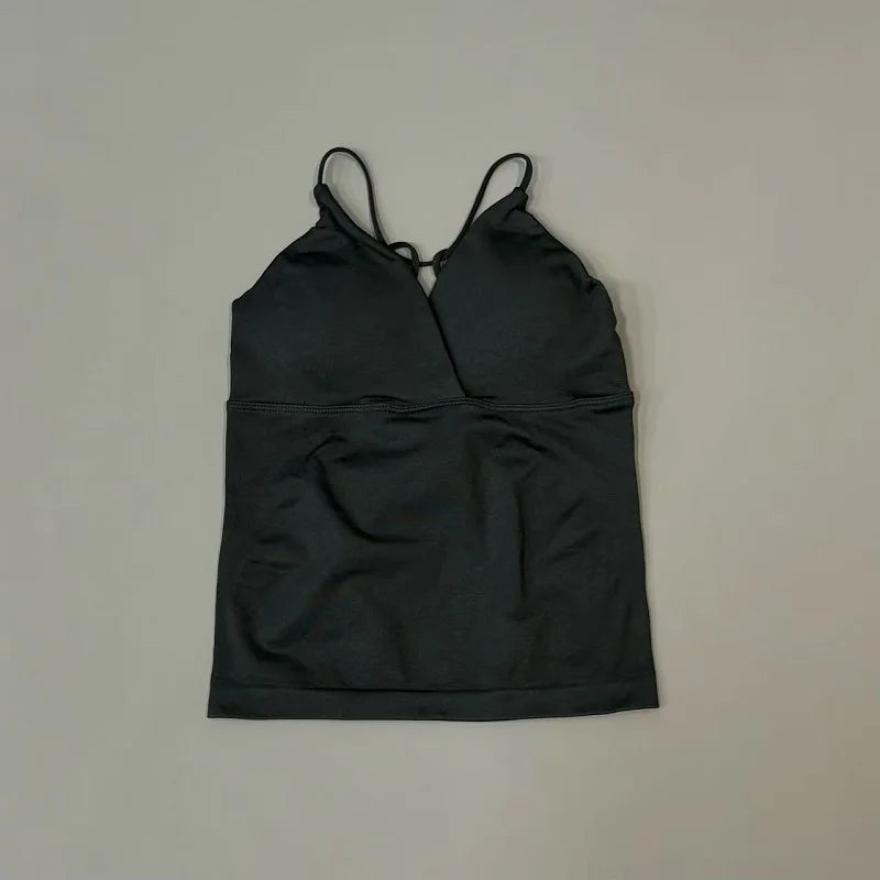 Vision Twist Front Longline Top Damen Gym Tank Yoga Oberteile Schnelltrocknend Dünne Träger Hochelastisches Lauf-Tanktop Push-up Fitness-Weste