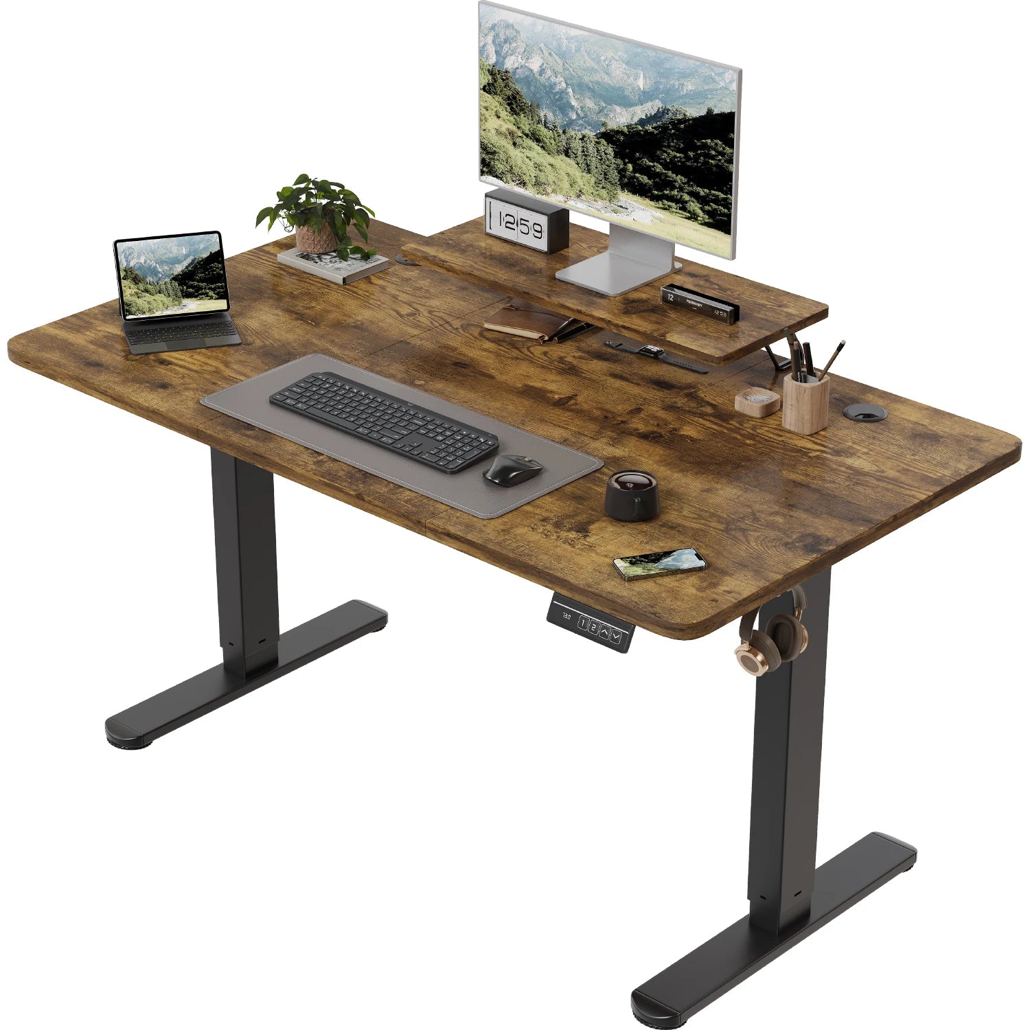 Devoko elektrischer höhenverstellbarer Schreibtisch 120 × 60 cm mit Monitorständer Ergonomischer Sitz-Steh-Schreibtisch (Weiß)